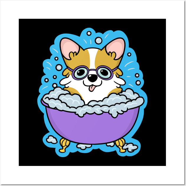 Cute Corgi Taking Bath Wall Art by IhateDumplings